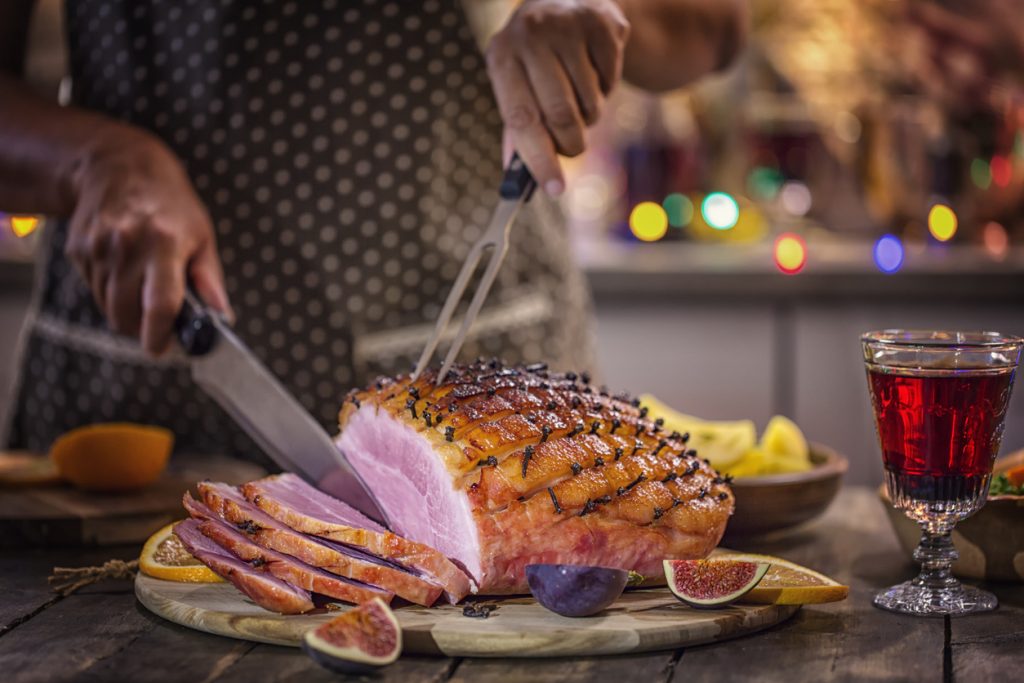 Carving Glazed Holiday Ham with Cloves