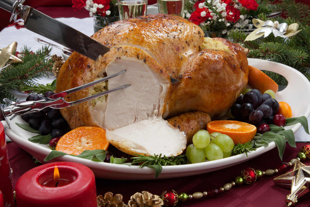 Carving Roasted Turkey for Christmas Dinner