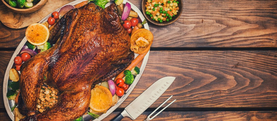 Traditional Stuffed Turkey Dinner with Side Dishes for Thanksgiving Celebration